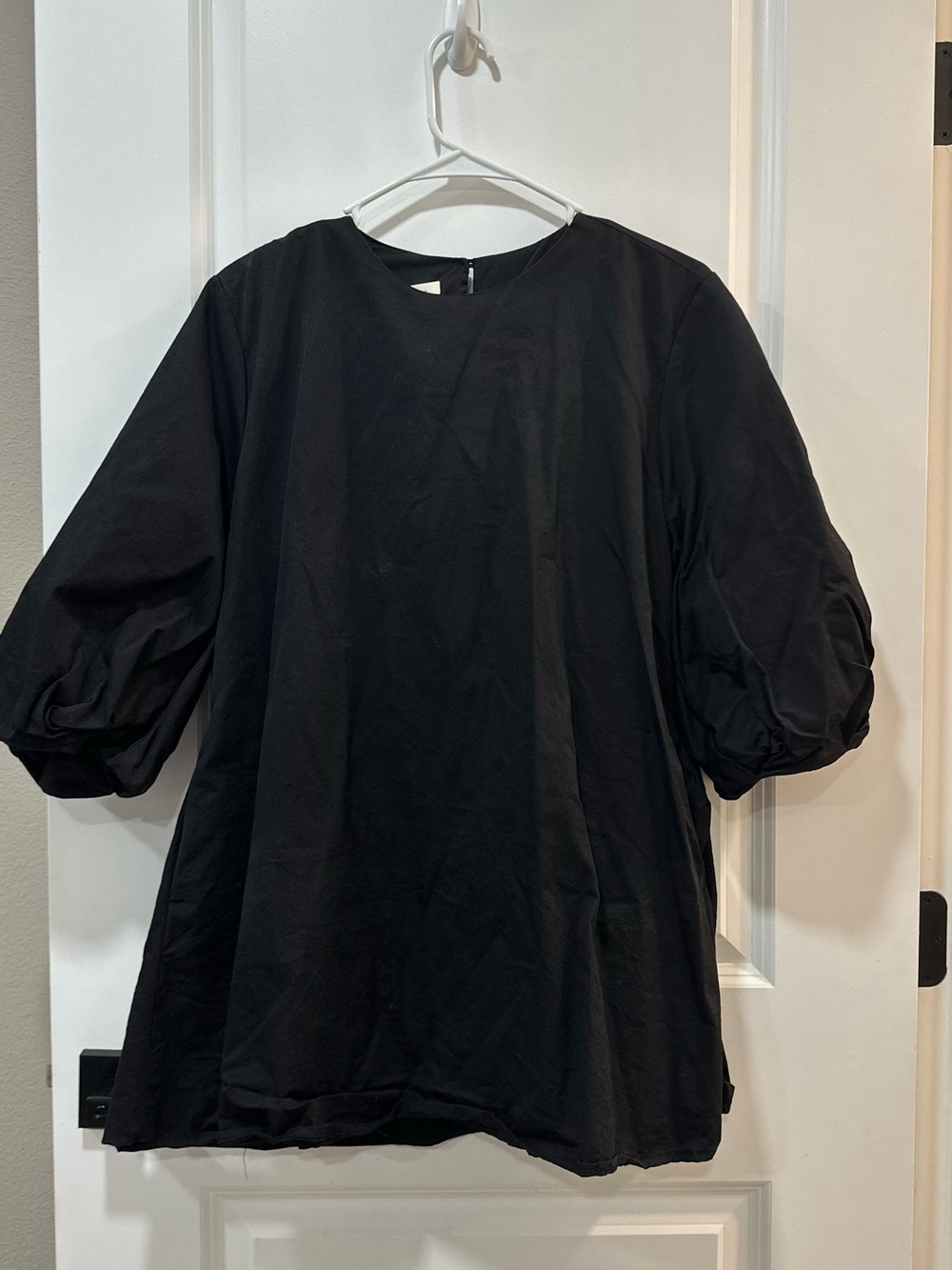 Black Puff-Sleeve Women's Top